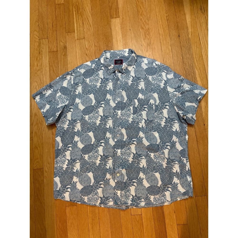 UNTUCKit Yoti Pineapple Print Linen‎ Blend Shirt XXL Blue Resort Button Up